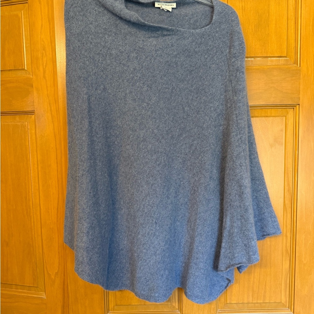 White + Warren Heather Blue cashmere Poncho